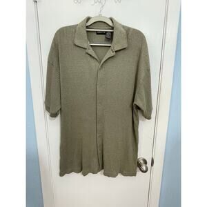Y2K Claiborne Shirt XL Mens Beige Ribbed Knit Officecore Preppy Workwear Golf